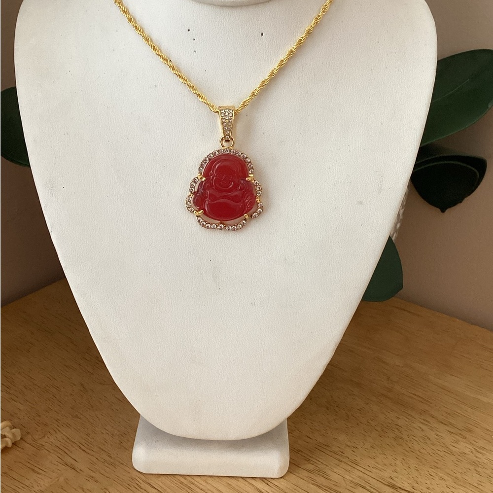 Gold and Red Buddha Pendant Necklace - Picture 9 of 10
